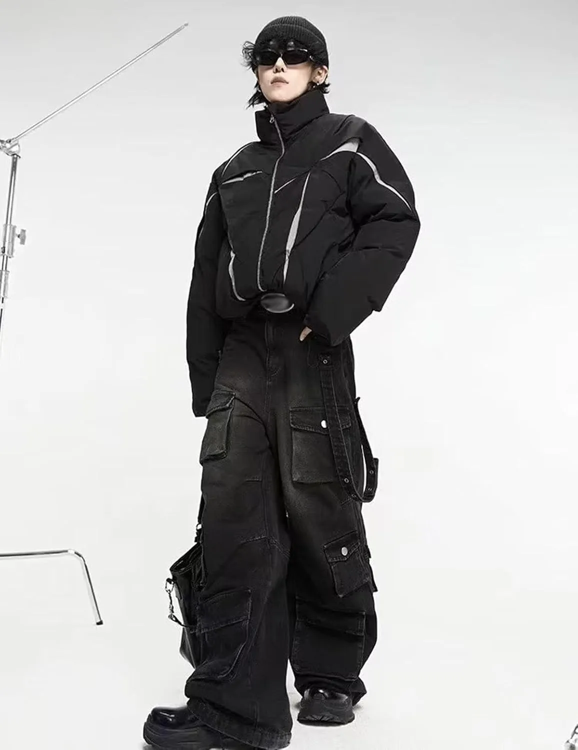 Baggy Cargo Pants for Men Women Wide Leg Jeans Y2k Hip Hop High Waisted Pants Casual Streetwear Grunge Clothes Black