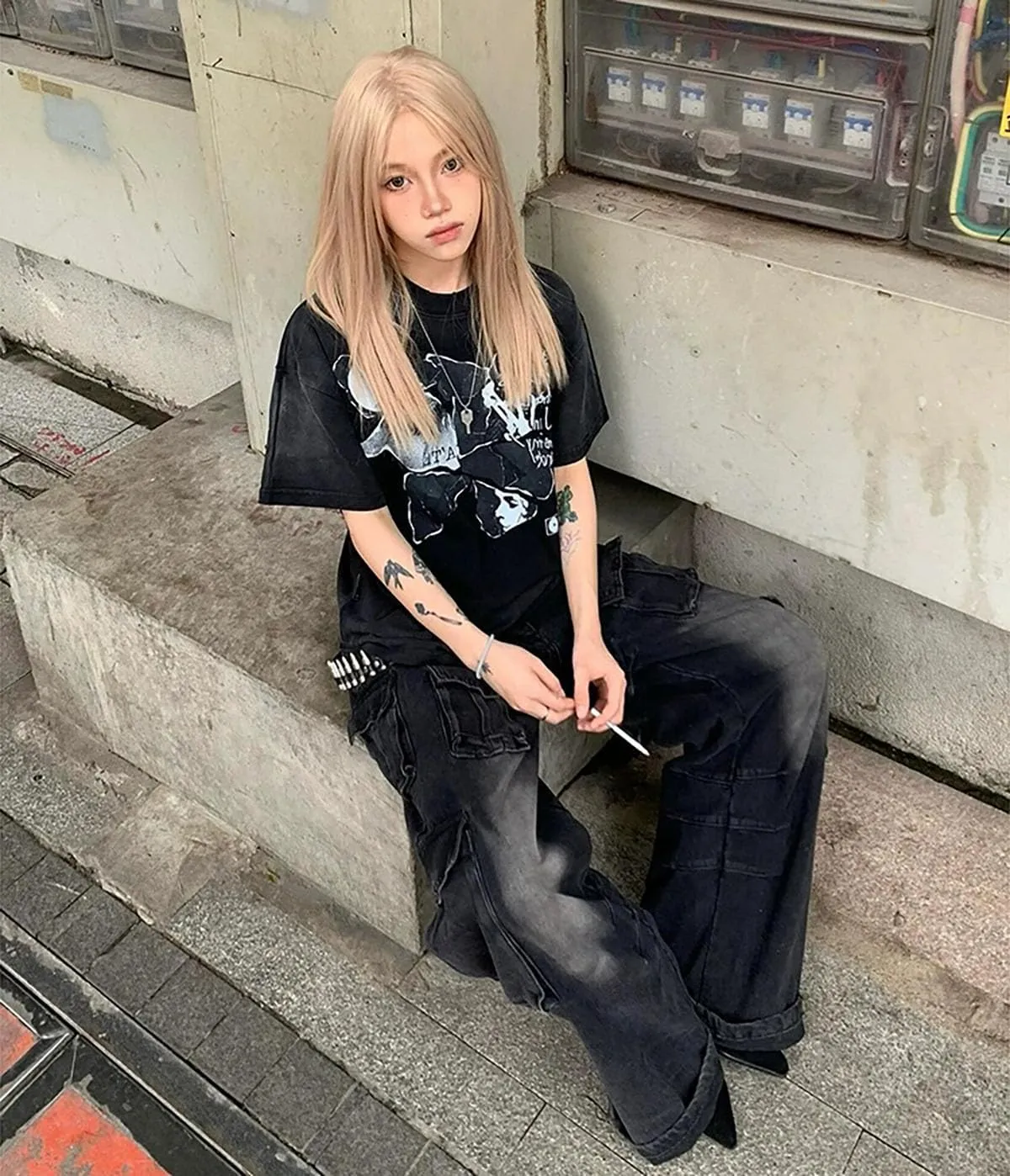 Baggy Cargo Pants for Women Girls Wide Leg Jeans Y2k Hip Hop Streetwear Low Rise Oversized Jeans Grunge Clothes Blue