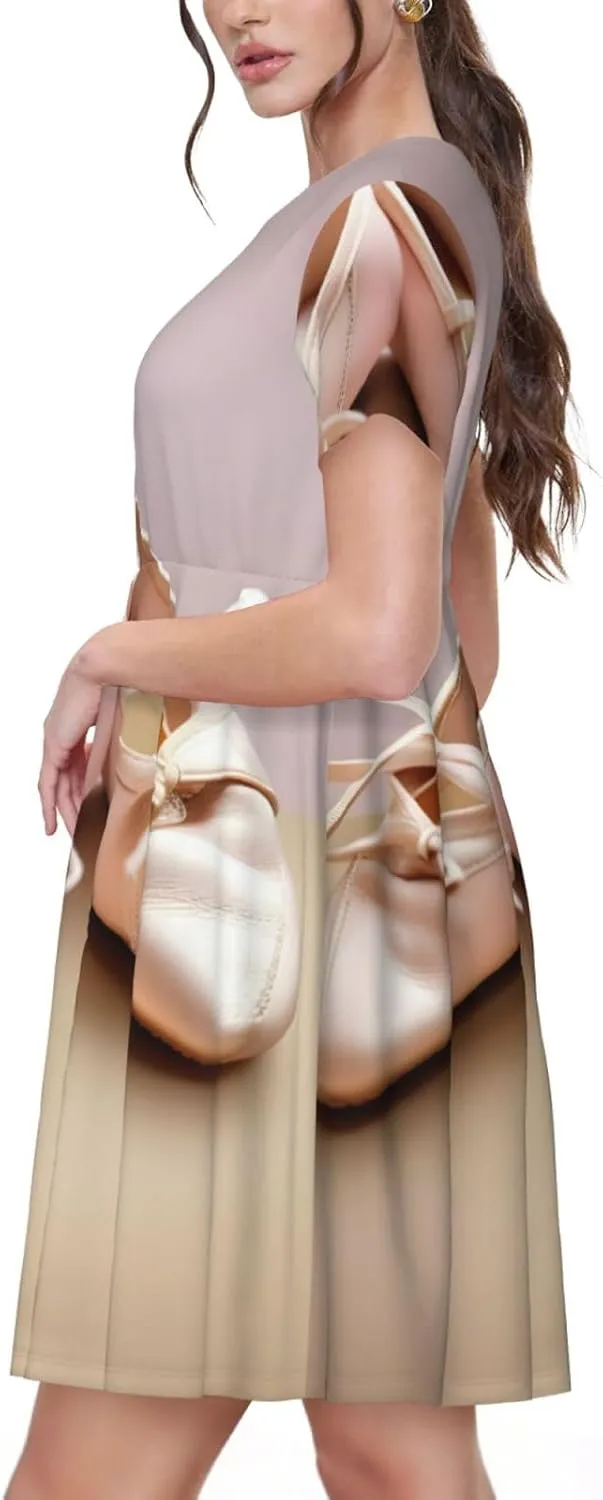 Ballet Shoes Print Women's Summer Dresses,Casual Spring Dress with Pockets,for Beach Vacation
