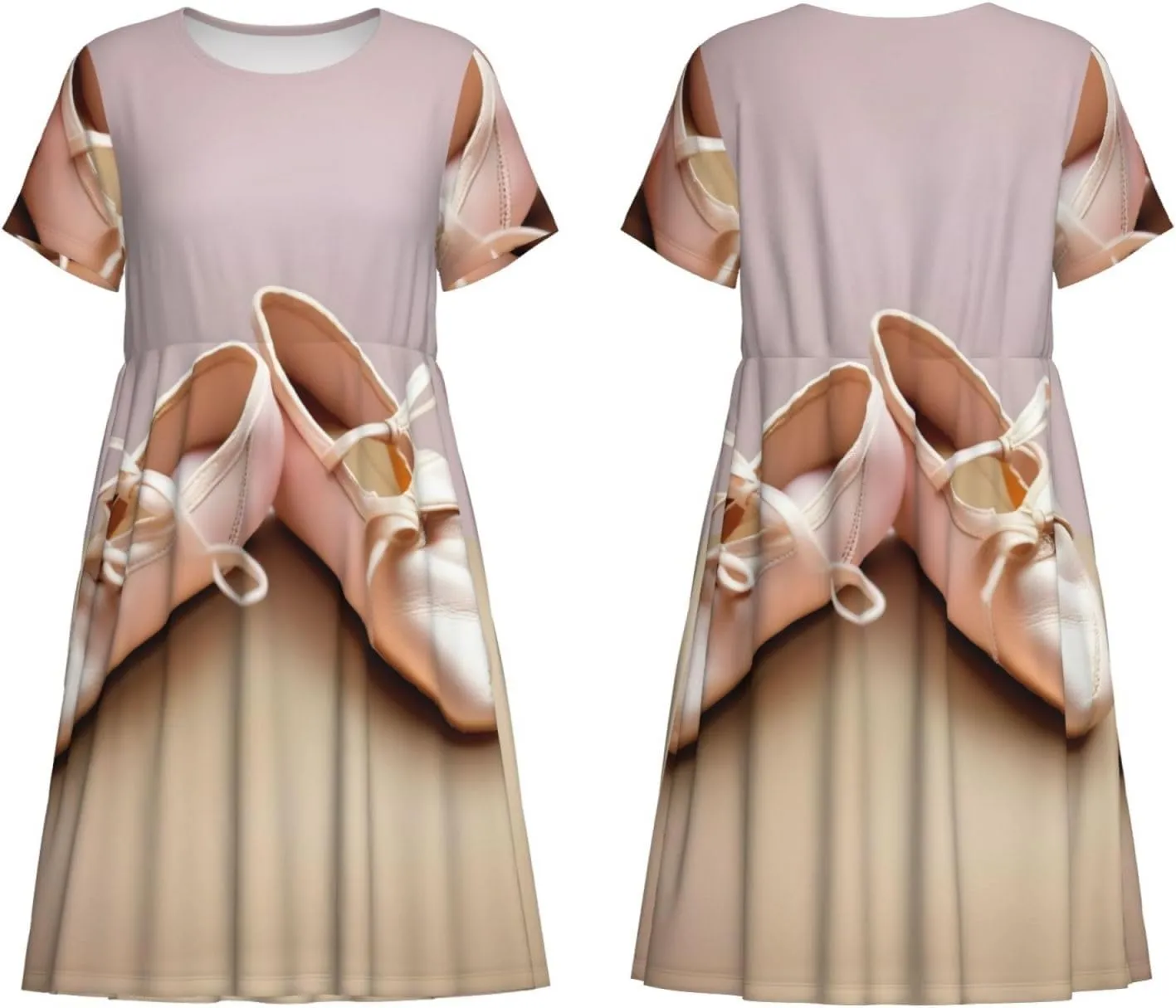 Ballet Shoes Print Women's Summer Dresses,Casual Spring Dress with Pockets,for Beach Vacation