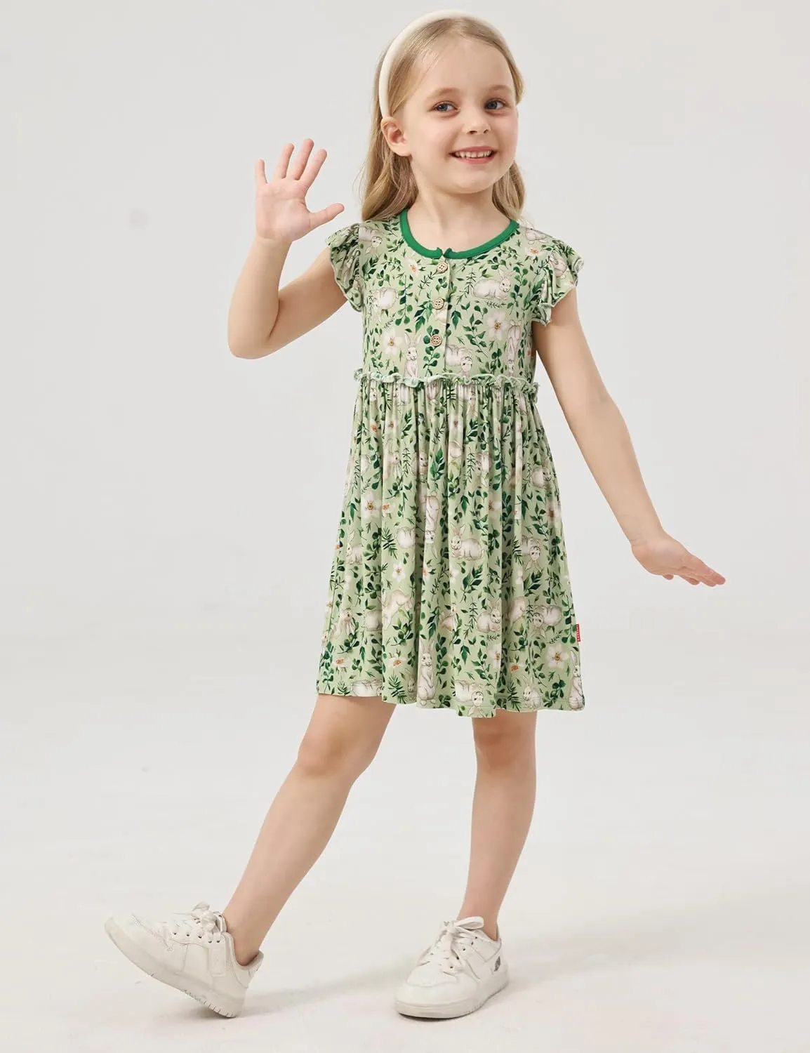 Bamboo Viscose Toddler Girl Dresses Ruffle Short Sleeve Girls Summer Dress