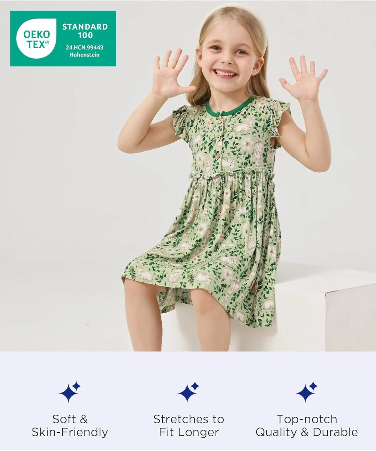 Bamboo Viscose Toddler Girl Dresses Ruffle Short Sleeve Girls Summer Dress