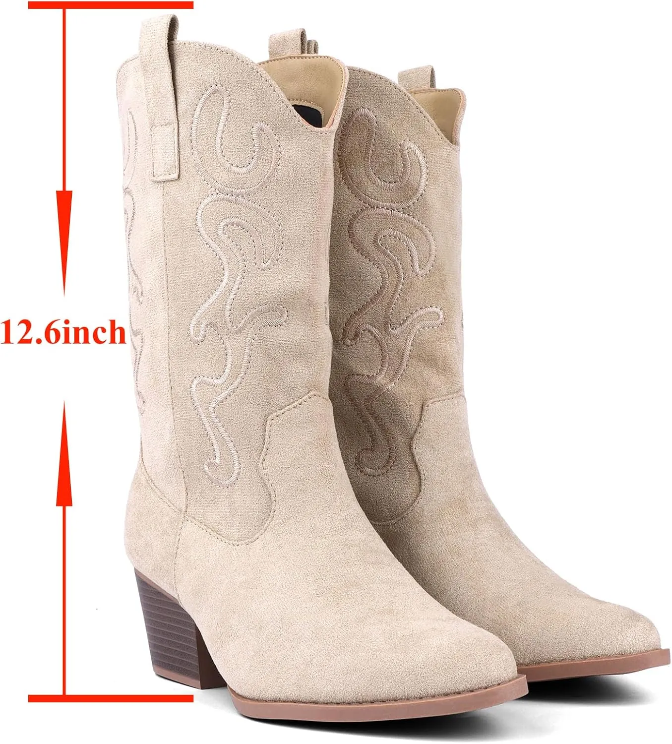 Bandkos Cowboy Boots for Women Cowgirl Mid Calf Western Boots Embroidered Stitched Pointed Toe Chunky Block Heel
