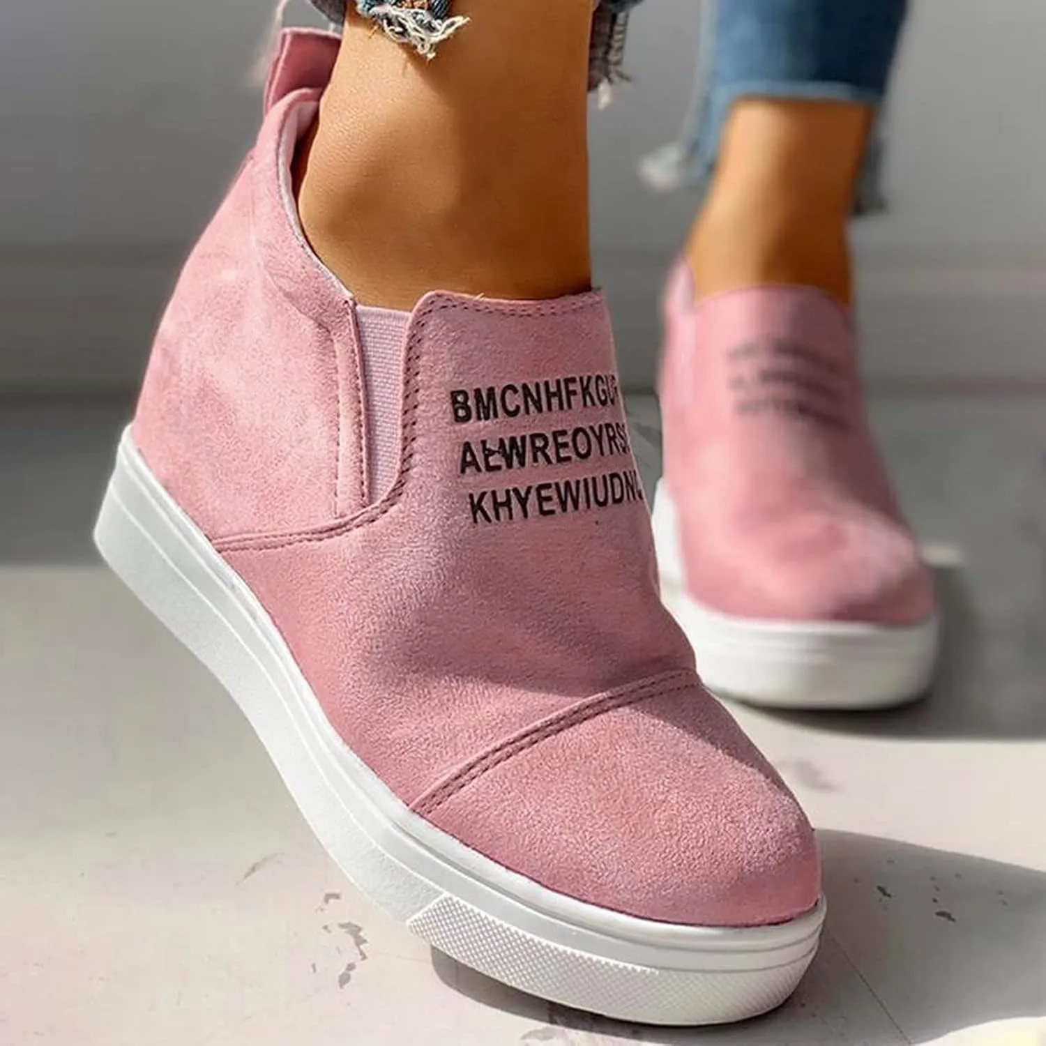 Bcshiye Women's Wedge Sneakers Slip On Flats Platform Ankle Sneakers Casual Walking Canvas Loafers for Women