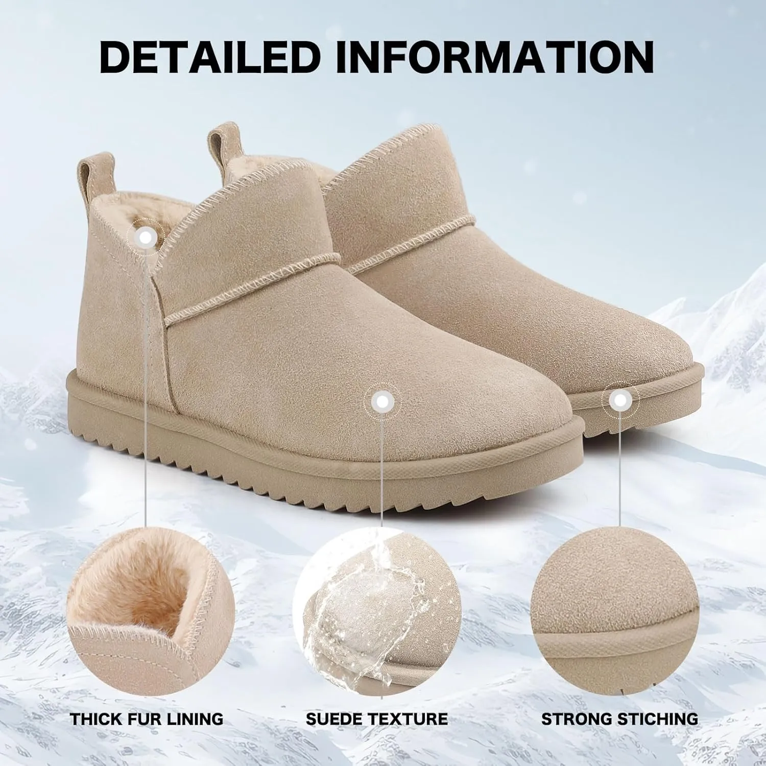 BCTEX COLL Women's Winter Snow Mini Boots Classic Faux Fur Lined Warm Short Slip On Ankle Boots Gift, Black, Chestnut, Beige