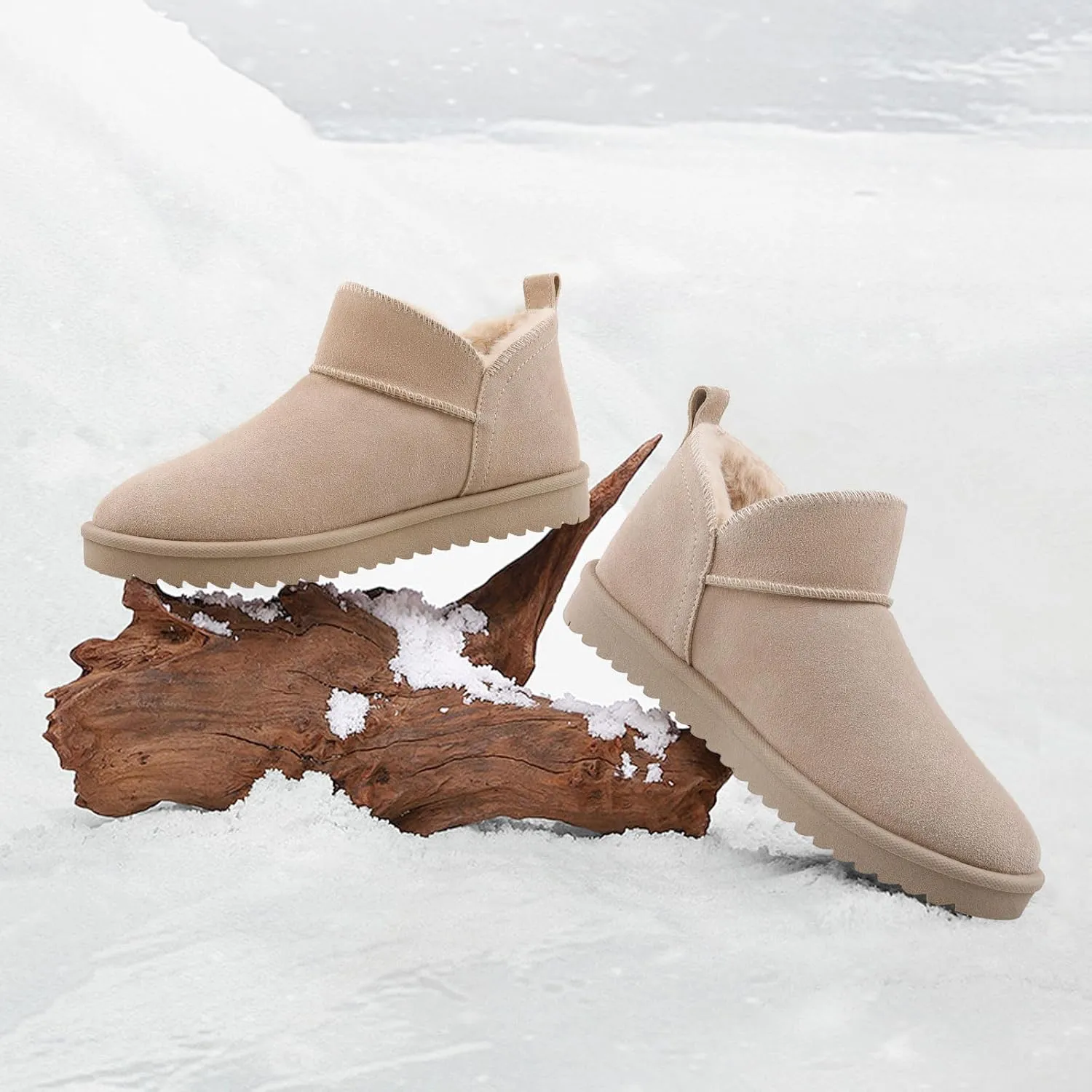 BCTEX COLL Women's Winter Snow Mini Boots Classic Faux Fur Lined Warm Short Slip On Ankle Boots Gift, Black, Chestnut, Beige