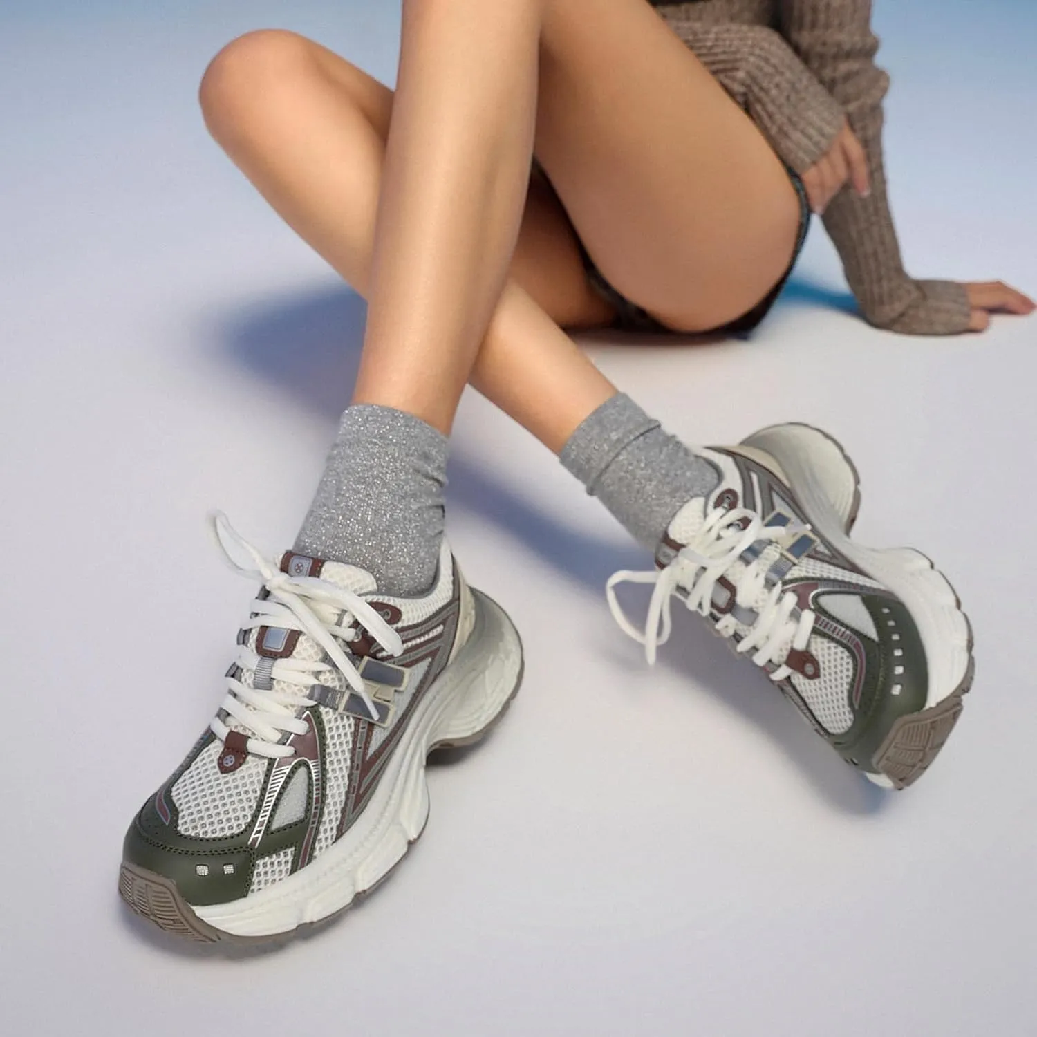 BEAU TODAY Chunky Sneakers for Women, Womens Fashion Sneakers, Lightweight Leather Sneakers for Women, Comfortable Casual Lace-Up Breathable Dad Shoes