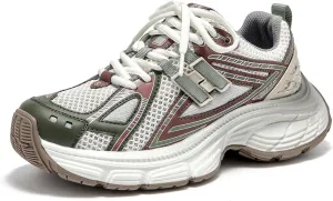 BEAU TODAY Chunky Sneakers for Women, Womens Fashion Sneakers, Lightweight Leather Sneakers for Women, Comfortable Casual Lace-Up Breathable Dad Shoes
