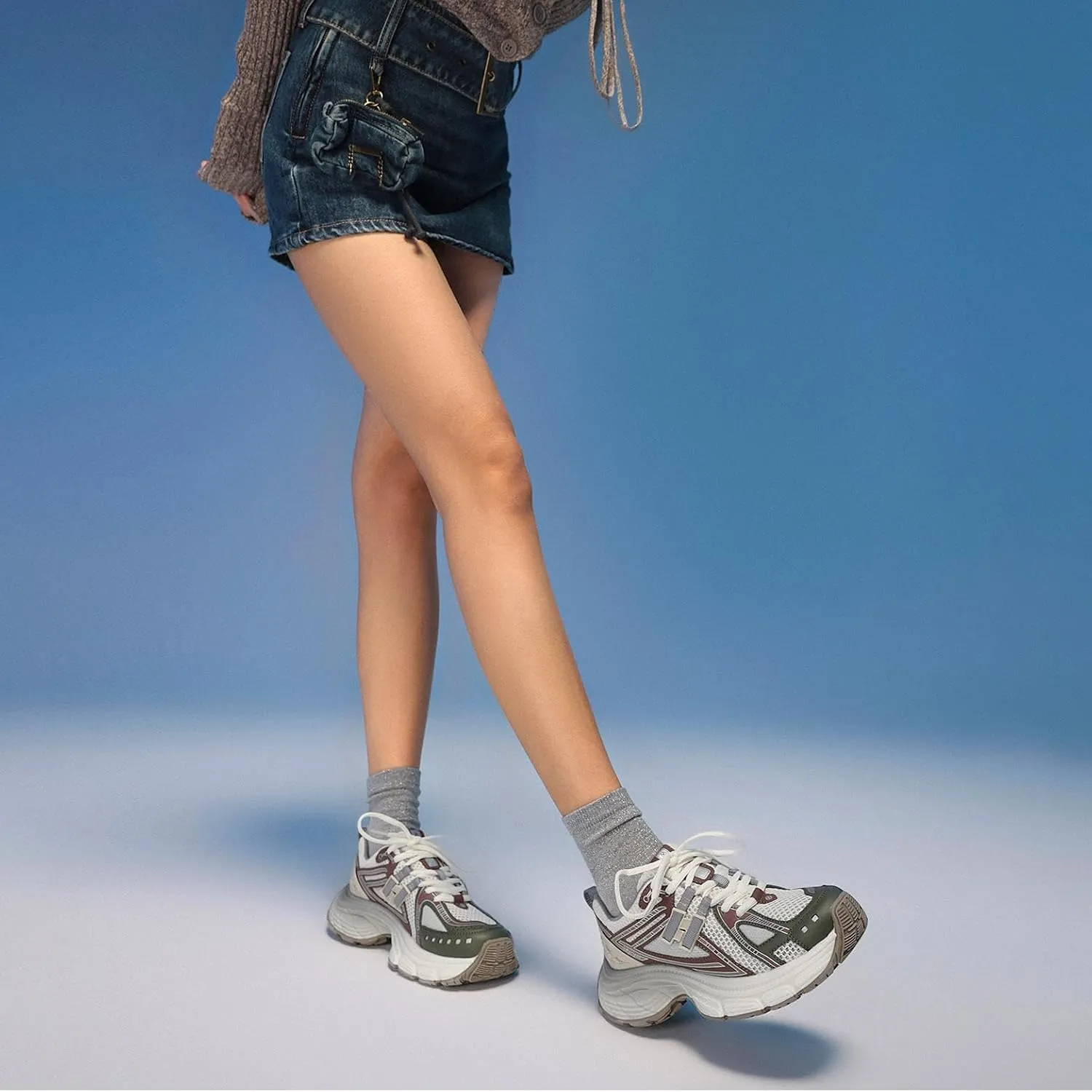 BEAU TODAY Chunky Sneakers for Women, Womens Fashion Sneakers, Lightweight Leather Sneakers for Women, Comfortable Casual Lace-Up Breathable Dad Shoes