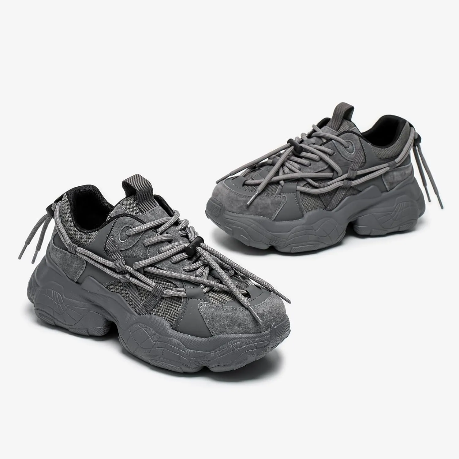 BEAU TODAY Womens Chunky Sneakers,Womens Fashion Sneakers,90s Comfortable Running Dad Shoes,Platform Casual Lace up Non Slip Rave Tennis Walking Shoes