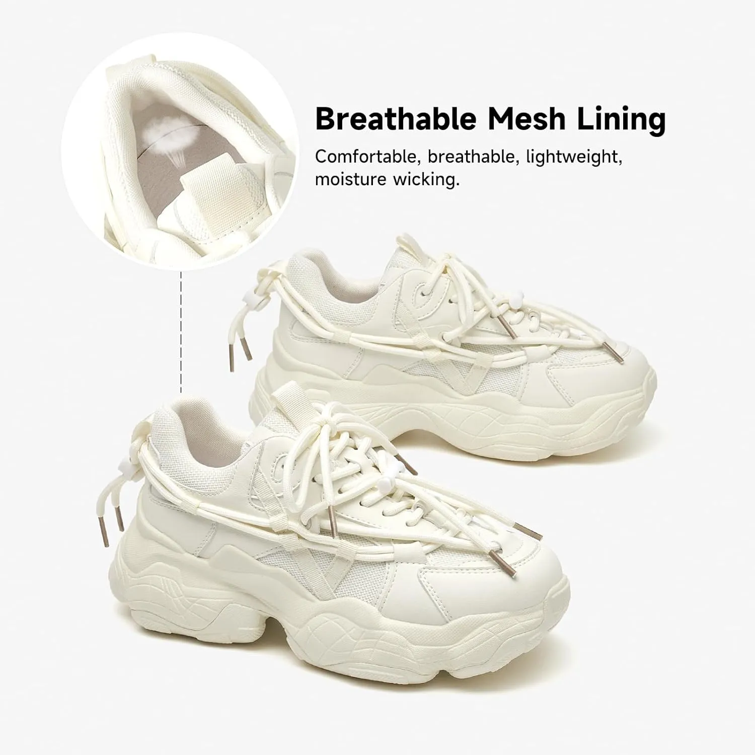 BEAU TODAY Womens Chunky Sneakers,Womens Fashion Sneakers,90s Comfortable Running Dad Shoes,Platform Casual Lace up Non Slip Rave Tennis Walking Shoes
