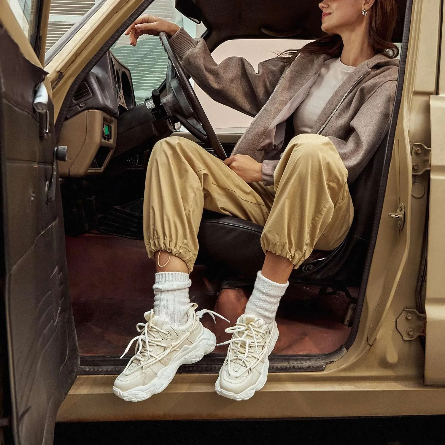 BEAU TODAY Womens Chunky Sneakers,Womens Fashion Sneakers,90s Comfortable Running Dad Shoes,Platform Casual Lace up Non Slip Rave Tennis Walking Shoes