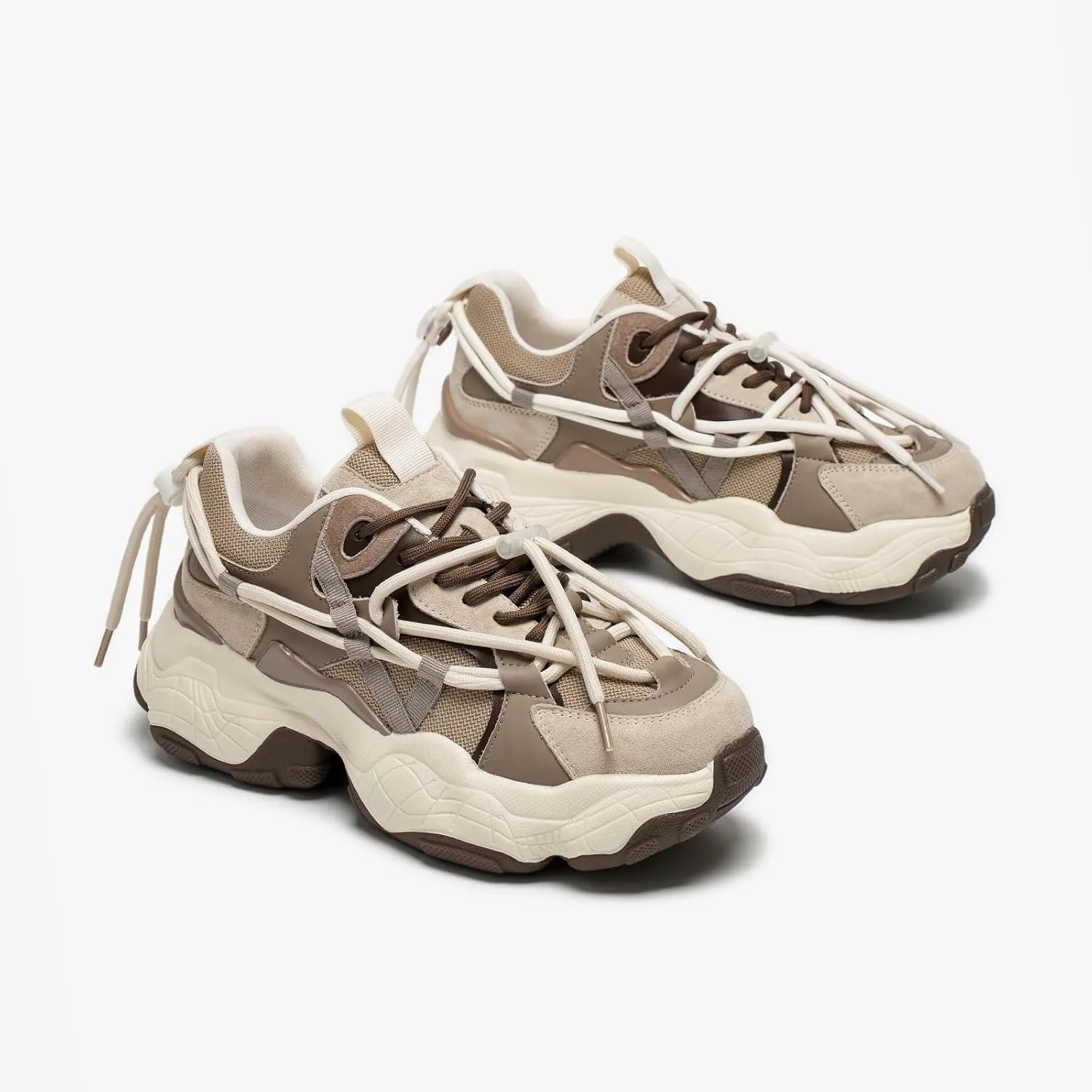 BEAU TODAY Womens Chunky Sneakers,Womens Fashion Sneakers,90s Comfortable Running Dad Shoes,Platform Casual Lace up Non Slip Rave Tennis Walking Shoes