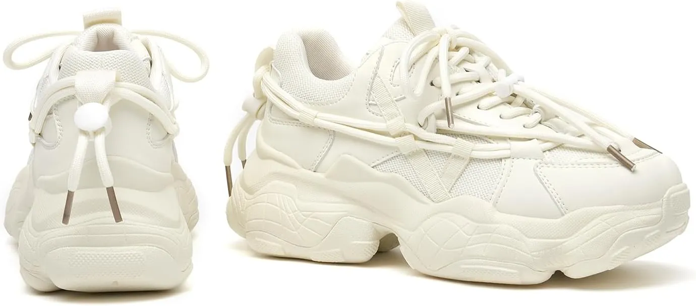 BEAU TODAY Womens Chunky Sneakers,Womens Fashion Sneakers,90s Comfortable Running Dad Shoes,Platform Casual Lace up Non Slip Rave Tennis Walking Shoes