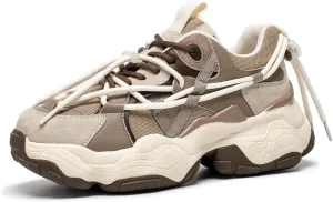 BEAU TODAY Womens Chunky Sneakers,Womens Fashion Sneakers,90s Comfortable Running Dad Shoes,Platform Casual Lace up Non Slip Rave Tennis Walking Shoes