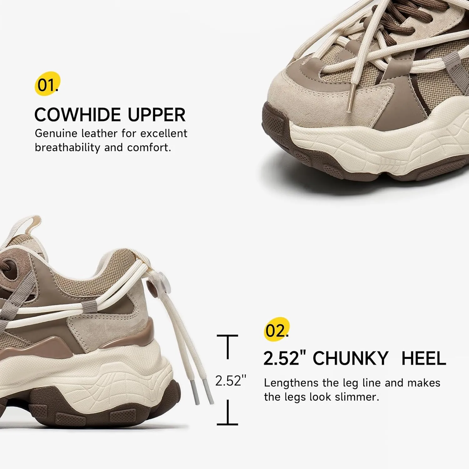 BEAU TODAY Womens Chunky Sneakers,Womens Fashion Sneakers,90s Comfortable Running Dad Shoes,Platform Casual Lace up Non Slip Rave Tennis Walking Shoes