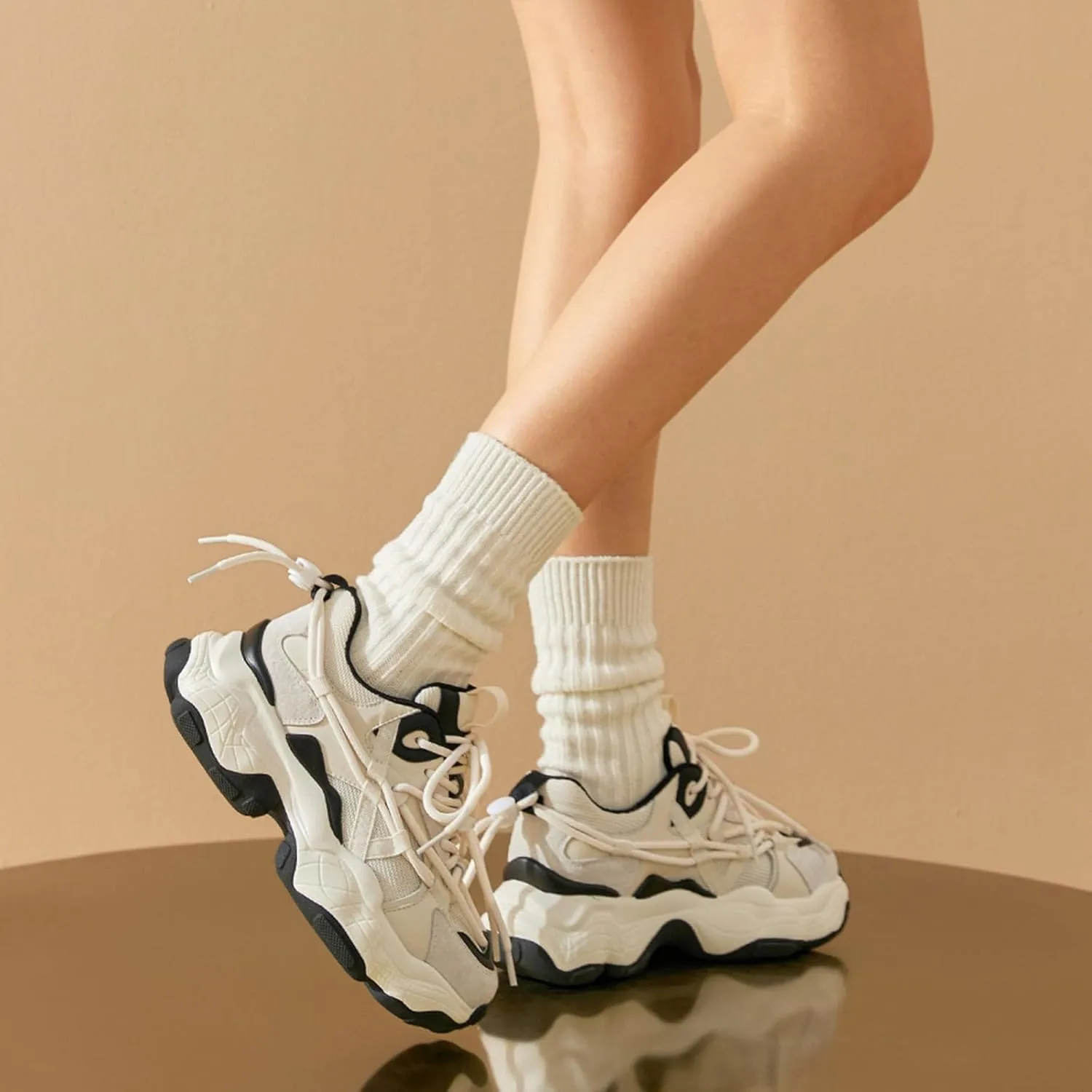 BEAU TODAY Womens Chunky Sneakers,Womens Fashion Sneakers,90s Comfortable Running Dad Shoes,Platform Casual Lace up Non Slip Rave Tennis Walking Shoes