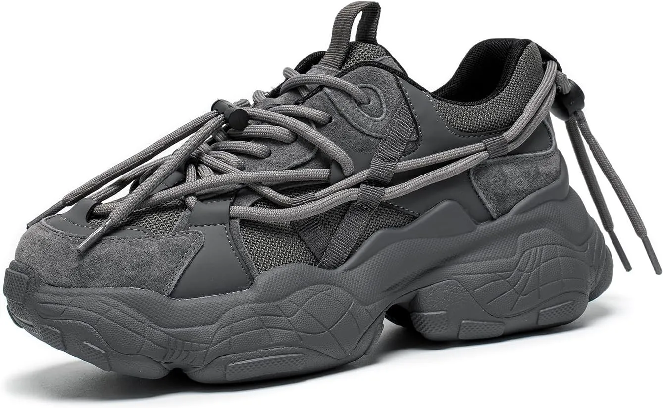 BEAU TODAY Womens Chunky Sneakers,Womens Fashion Sneakers,90s Comfortable Running Dad Shoes,Platform Casual Lace up Non Slip Rave Tennis Walking Shoes