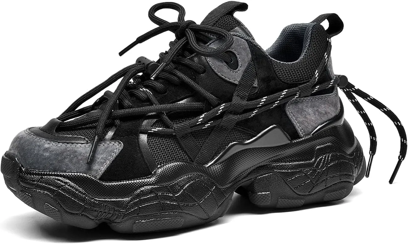 BEAU TODAY Womens Chunky Sneakers,Womens Fashion Sneakers,90s Comfortable Running Dad Shoes,Platform Casual Lace up Non Slip Rave Tennis Walking Shoes