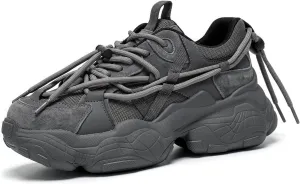 BEAU TODAY Womens Chunky Sneakers,Womens Fashion Sneakers,90s Comfortable Running Dad Shoes,Platform Casual Lace up Non Slip Rave Tennis Walking Shoes