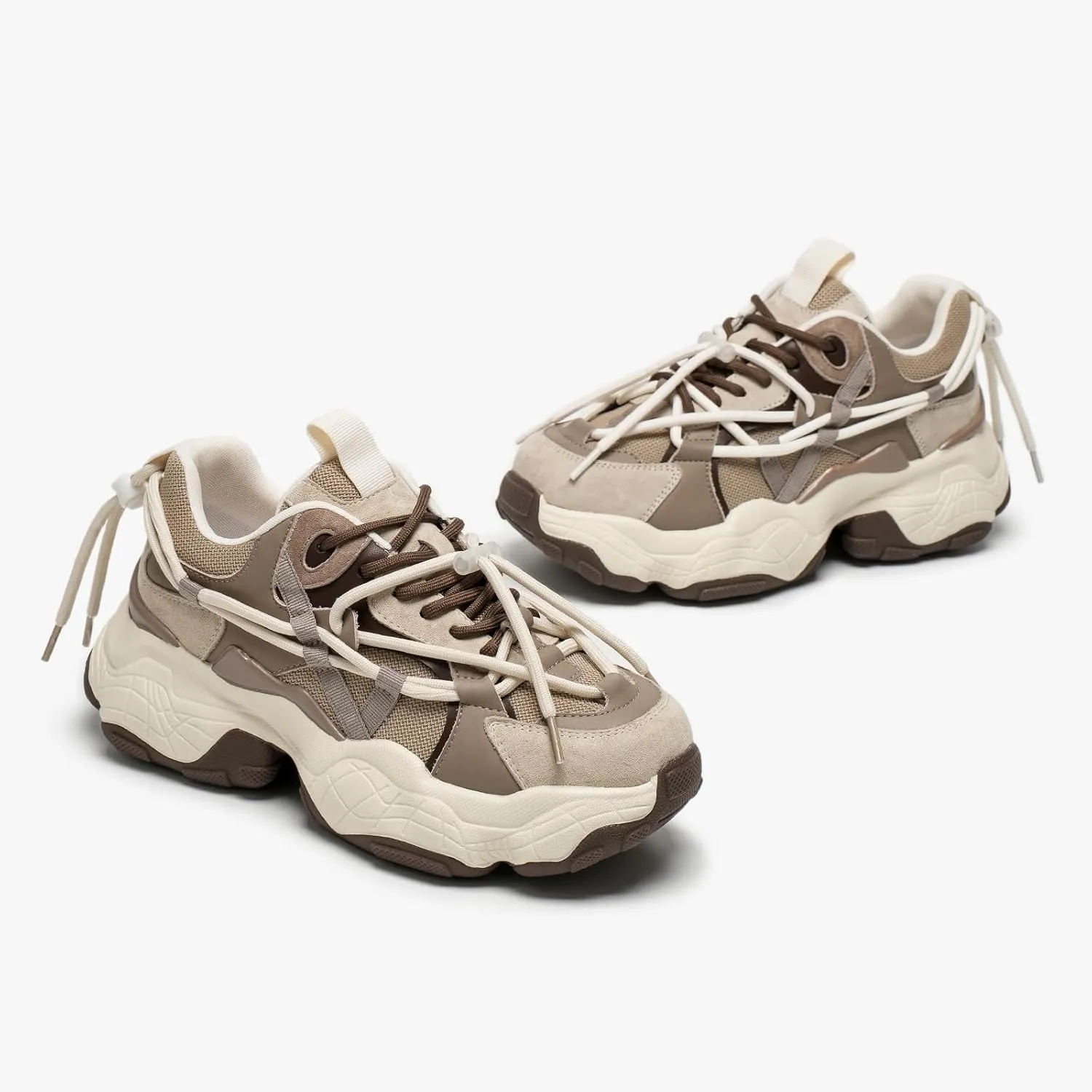 BEAU TODAY Womens Chunky Sneakers,Womens Fashion Sneakers,90s Comfortable Running Dad Shoes,Platform Casual Lace up Non Slip Rave Tennis Walking Shoes