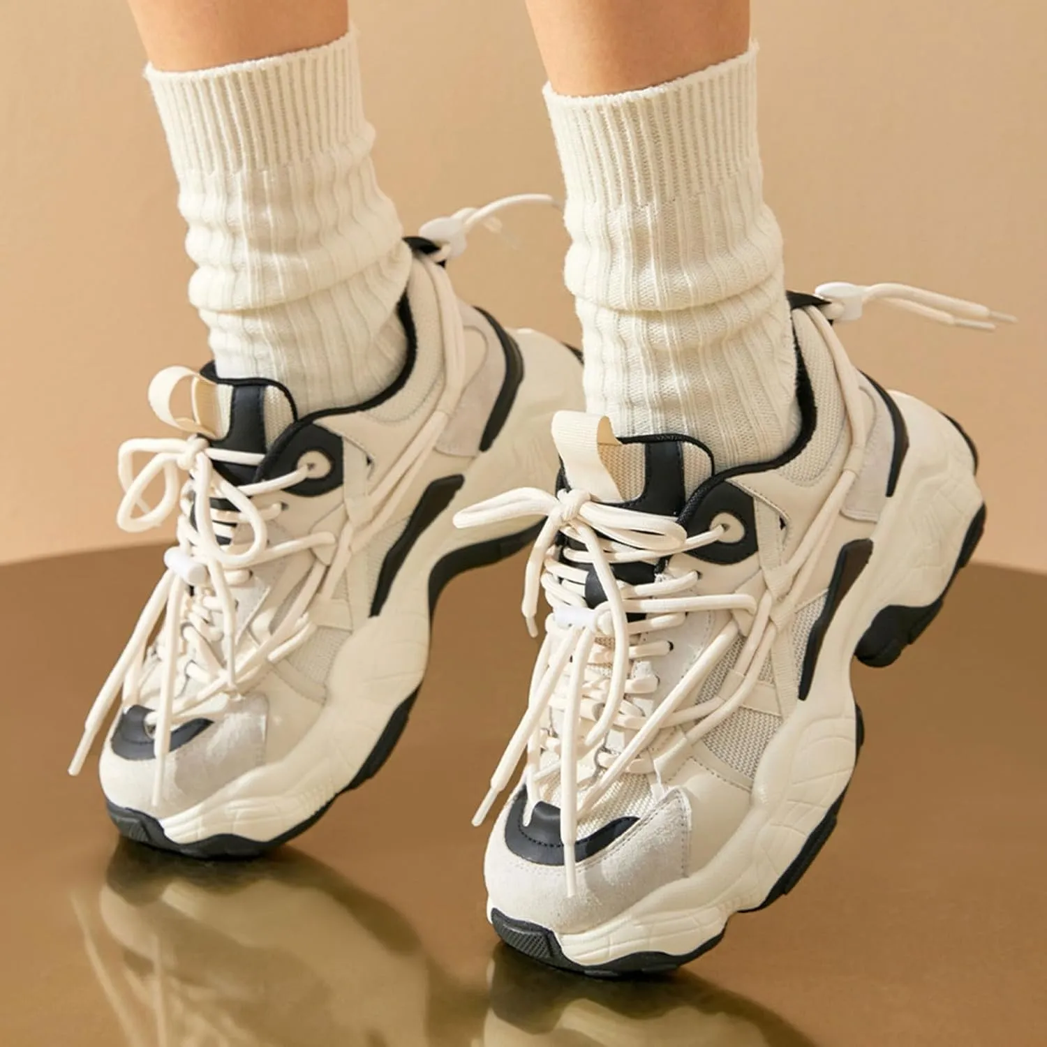 BEAU TODAY Womens Chunky Sneakers,Womens Fashion Sneakers,90s Comfortable Running Dad Shoes,Platform Casual Lace up Non Slip Rave Tennis Walking Shoes