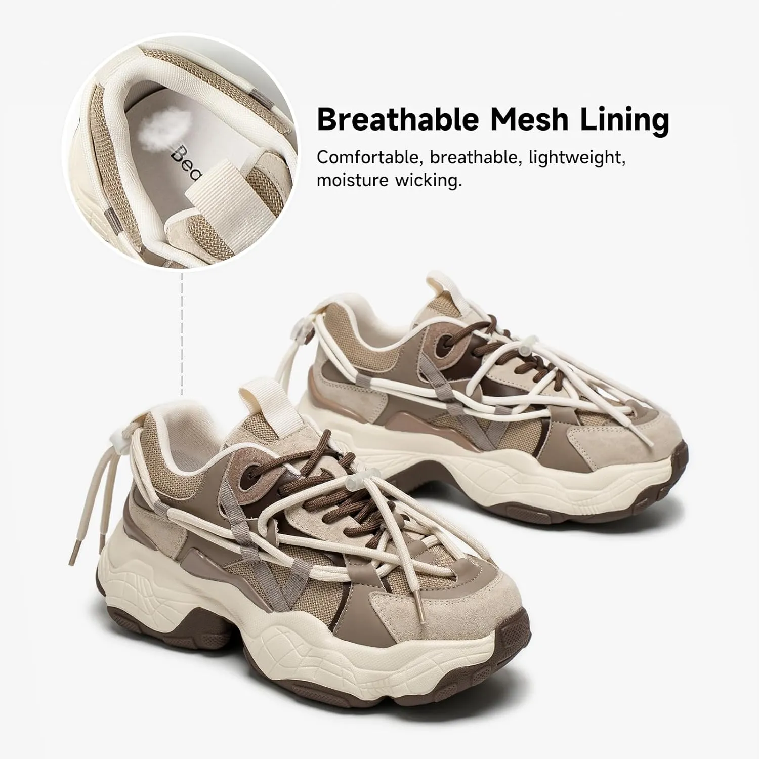 BEAU TODAY Womens Chunky Sneakers,Womens Fashion Sneakers,90s Comfortable Running Dad Shoes,Platform Casual Lace up Non Slip Rave Tennis Walking Shoes