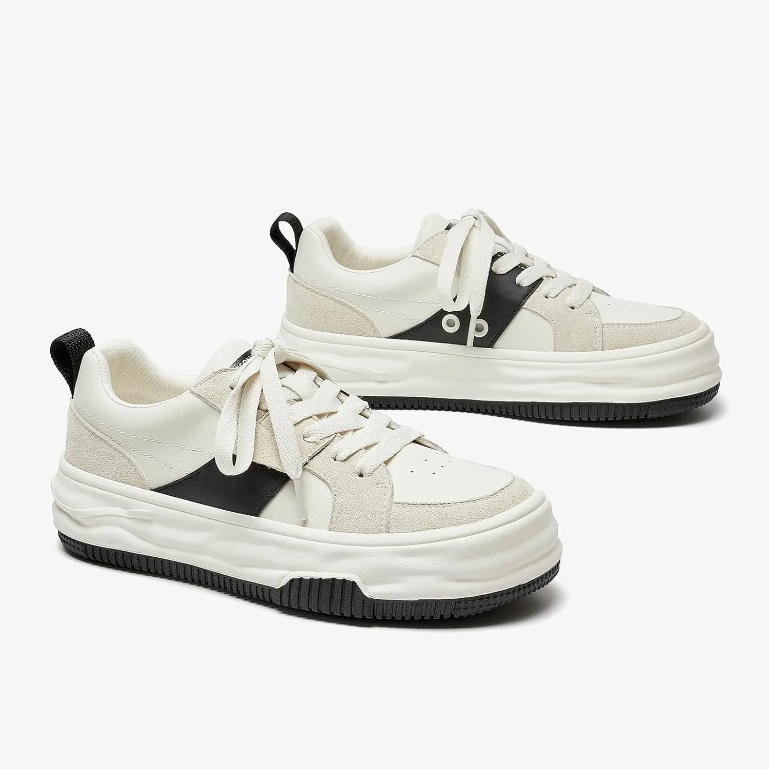 BEAU TODAY Womens Platform Sneakers, Leather Fashion Sneakers for Women Lace Up Comfortable Cute Tennis Shoes Casual Walking Shoes