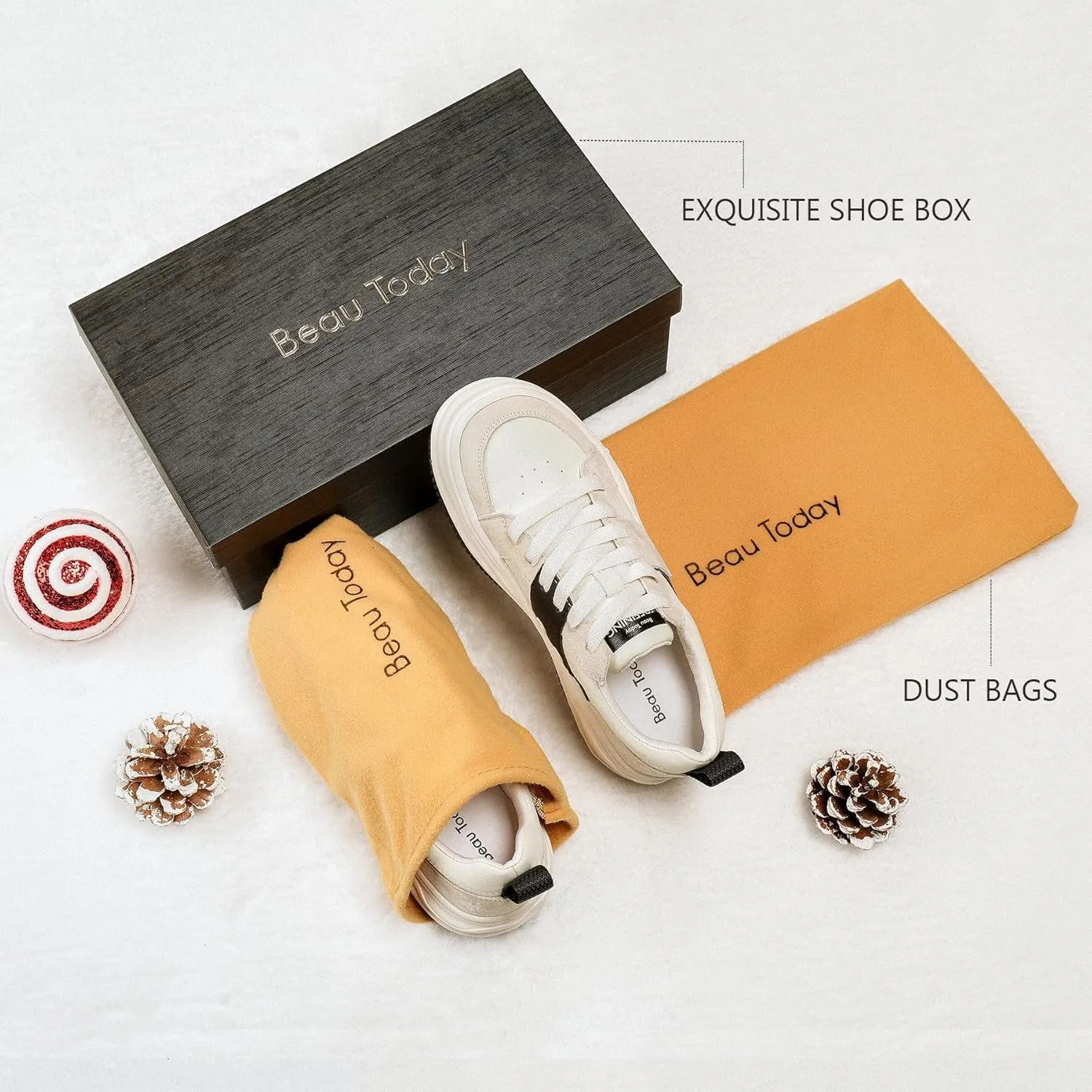 BEAU TODAY Womens Platform Sneakers, Leather Fashion Sneakers for Women Lace Up Comfortable Cute Tennis Shoes Casual Walking Shoes
