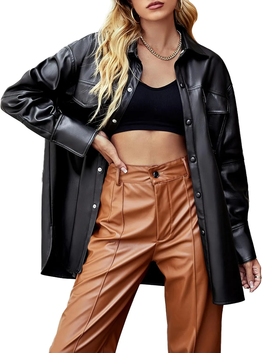 Bellivera Women's Faux Leather Casual Jacket 2025 Spring Trendy Motorcycle Outfits Lightweight Classic Coat