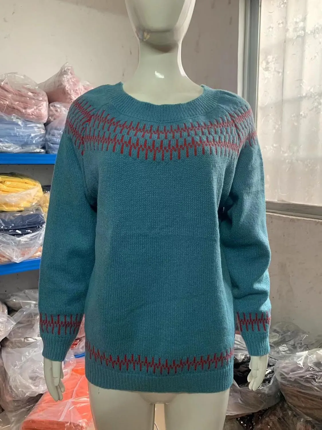 Bengbobar Fair Isle Sweater Womens Pullover Argyle Vintage Winter Fall Casual Boho Knit Tops Crewneck Long Sleeve Blouse