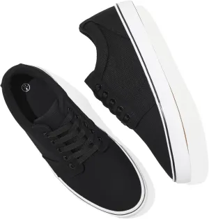 BENPAO Mens White Casual Shoes All Black Fashion Sneakers for Men Low Top Lace Up Canvas Shoes