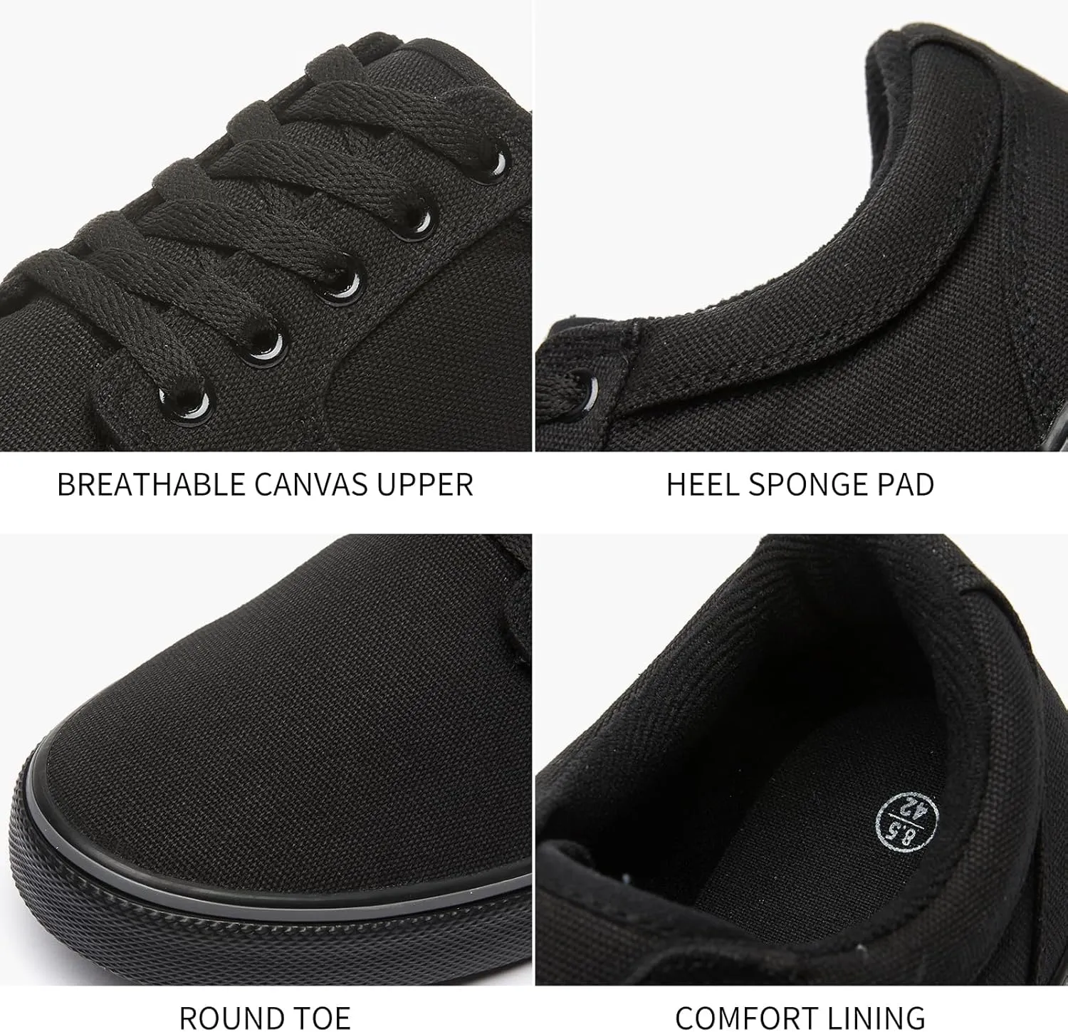 BENPAO Mens White Casual Shoes All Black Fashion Sneakers for Men Low Top Lace Up Canvas Shoes