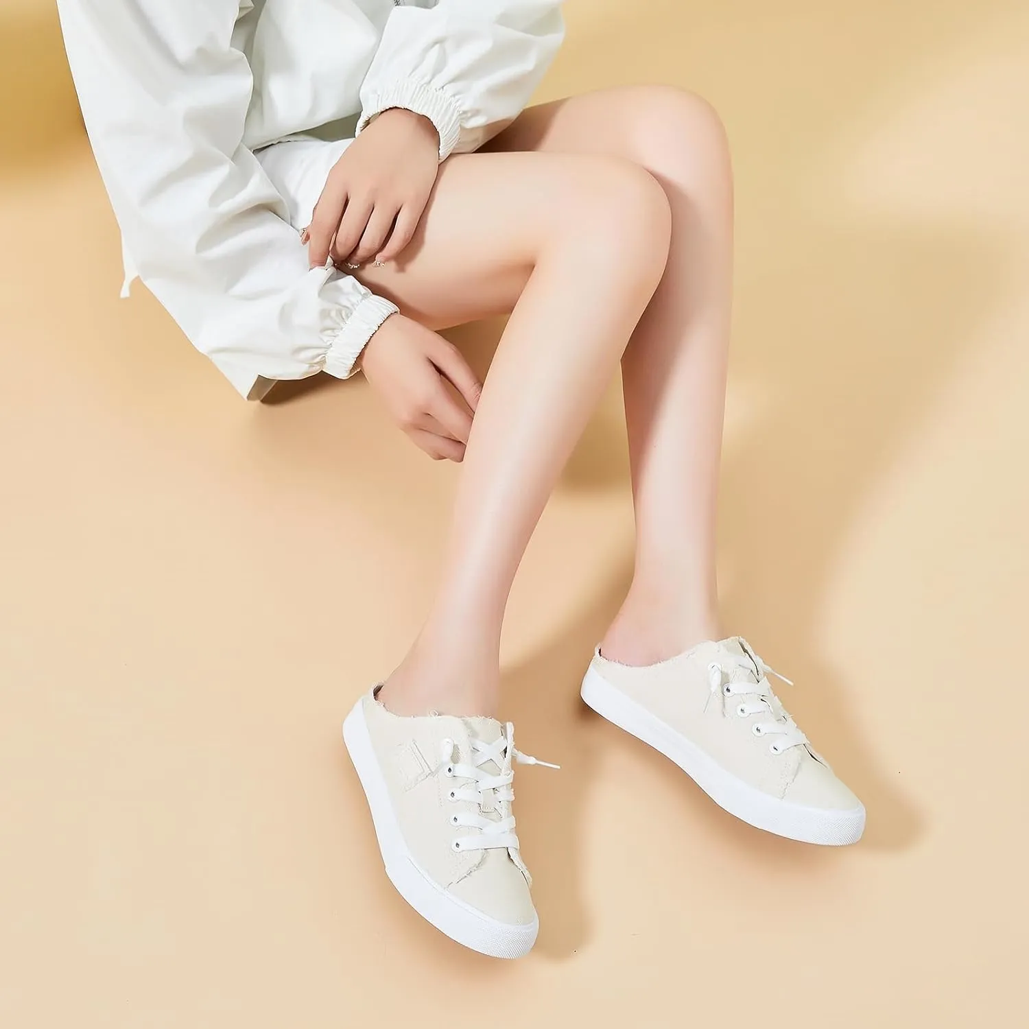 BENPAO Women's Slip on Sneakers Canvas Slip ons Shoes Fashion Comfortable Mules Womens Non Slip Loafers Casual Backless Shoes