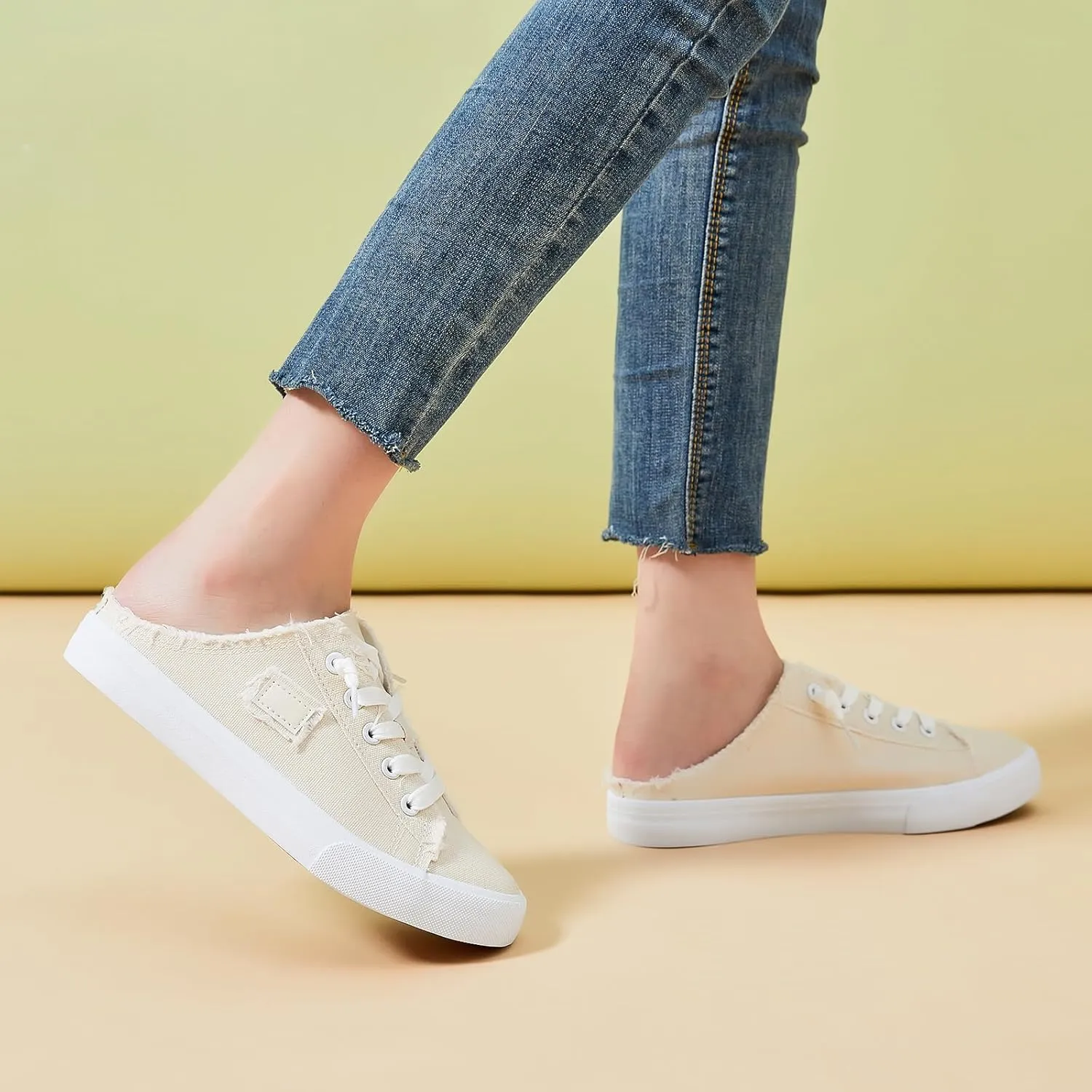 BENPAO Women's Slip on Sneakers Canvas Slip ons Shoes Fashion Comfortable Mules Womens Non Slip Loafers Casual Backless Shoes