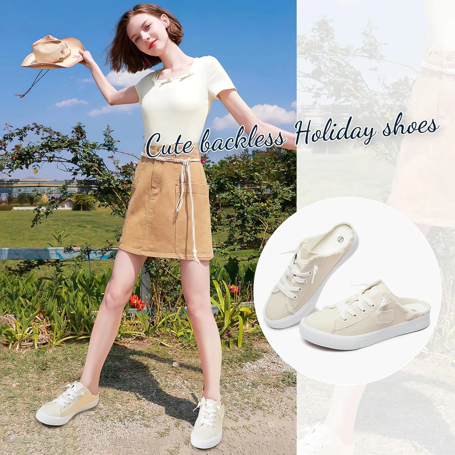 BENPAO Women's Slip on Sneakers Canvas Slip ons Shoes Fashion Comfortable Mules Womens Non Slip Loafers Casual Backless Shoes