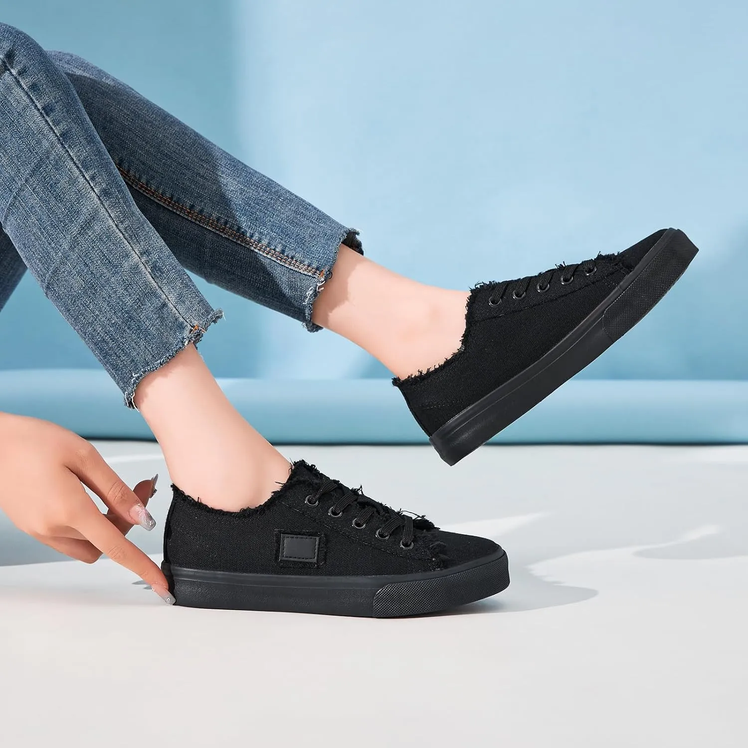 BENPAO Women's White Canvas Shoes Black Canvas Fashion Sneakers for Women Comfortable Casual Tennis Shoes Low Top Walking Shoes