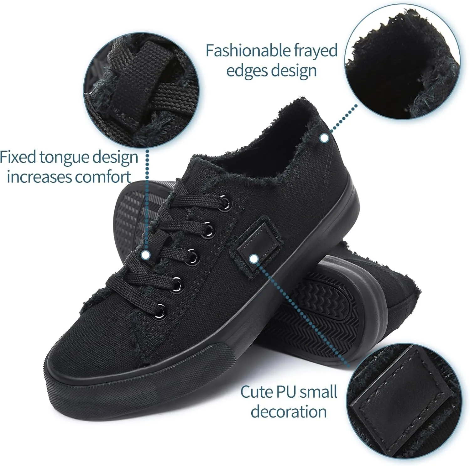 BENPAO Women's White Canvas Shoes Black Canvas Fashion Sneakers for Women Comfortable Casual Tennis Shoes Low Top Walking Shoes
