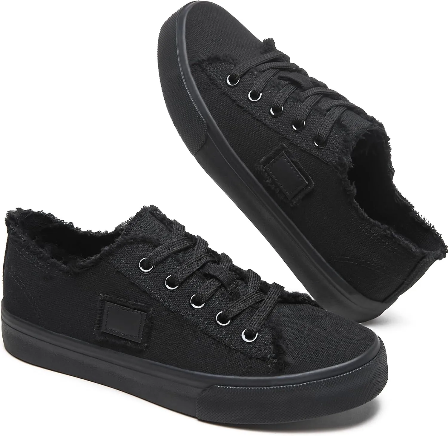 BENPAO Women's White Canvas Shoes Black Canvas Fashion Sneakers for Women Comfortable Casual Tennis Shoes Low Top Walking Shoes