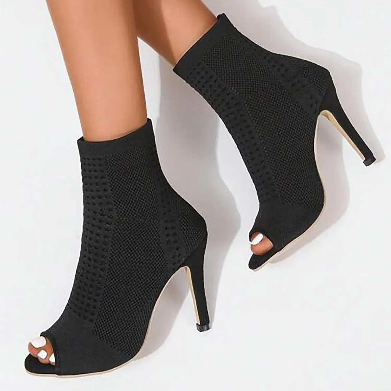Black High Heels for Women Breathable Mesh Sandals Sexy Open Toe Stilettos Fashion Dressy Heeled Sandals