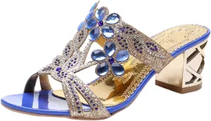 Block Heels for Women Open Toe Mid Heel Sandals Wedding Rhinestone Flower Sandal Summer Block Mid Heels Shoes 2025