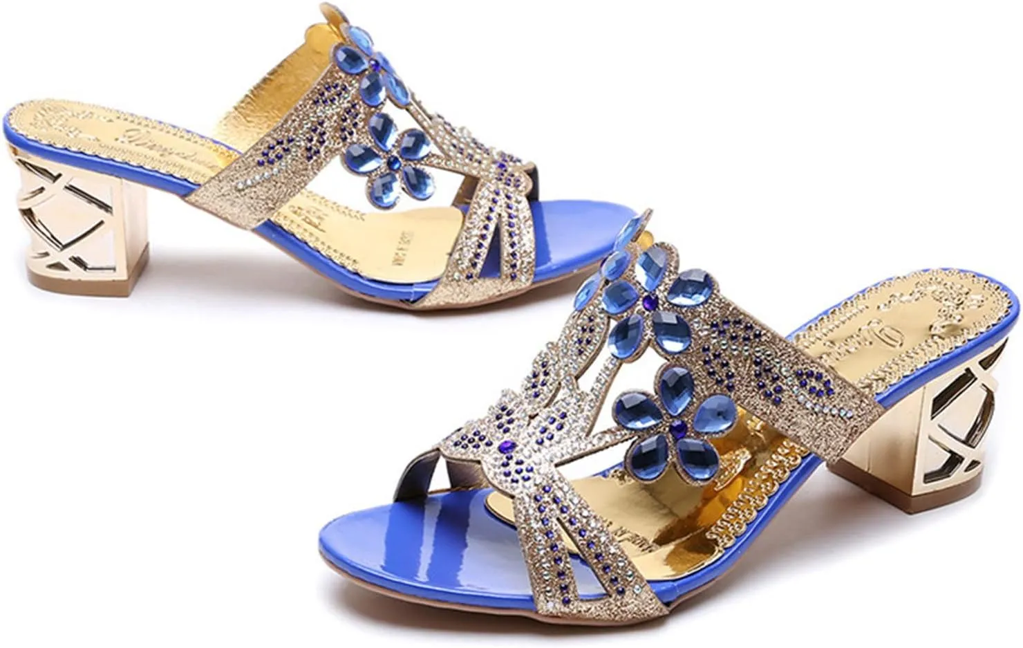 Block Heels for Women Open Toe Mid Heel Sandals Wedding Rhinestone Flower Sandal Summer Block Mid Heels Shoes 2025