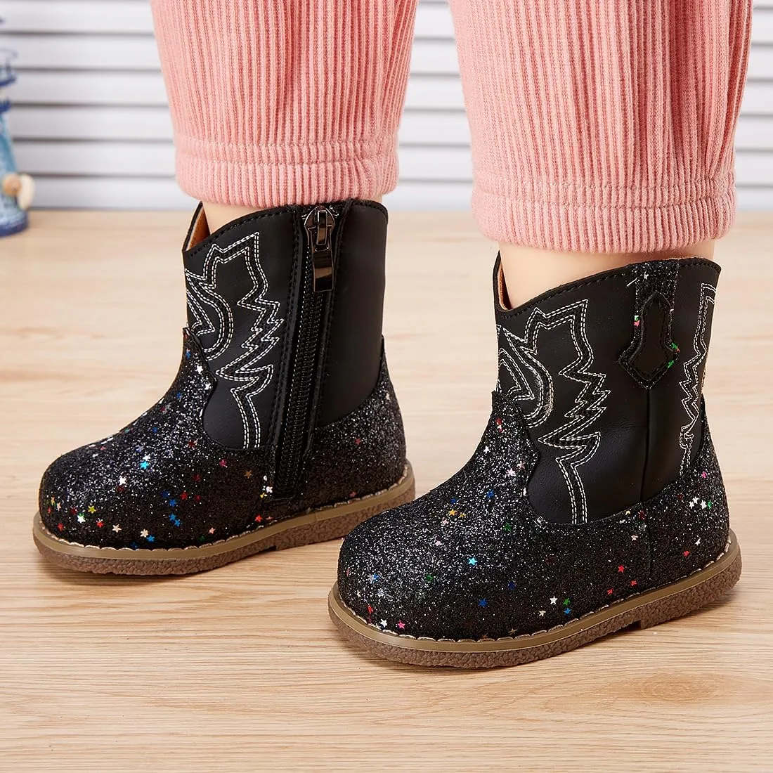 BMCiTYBM Baby Cowboy Cowgirl Boots Infant Western Shoes Boys Girls Round Toe Boots All Seasons 6-24 Months