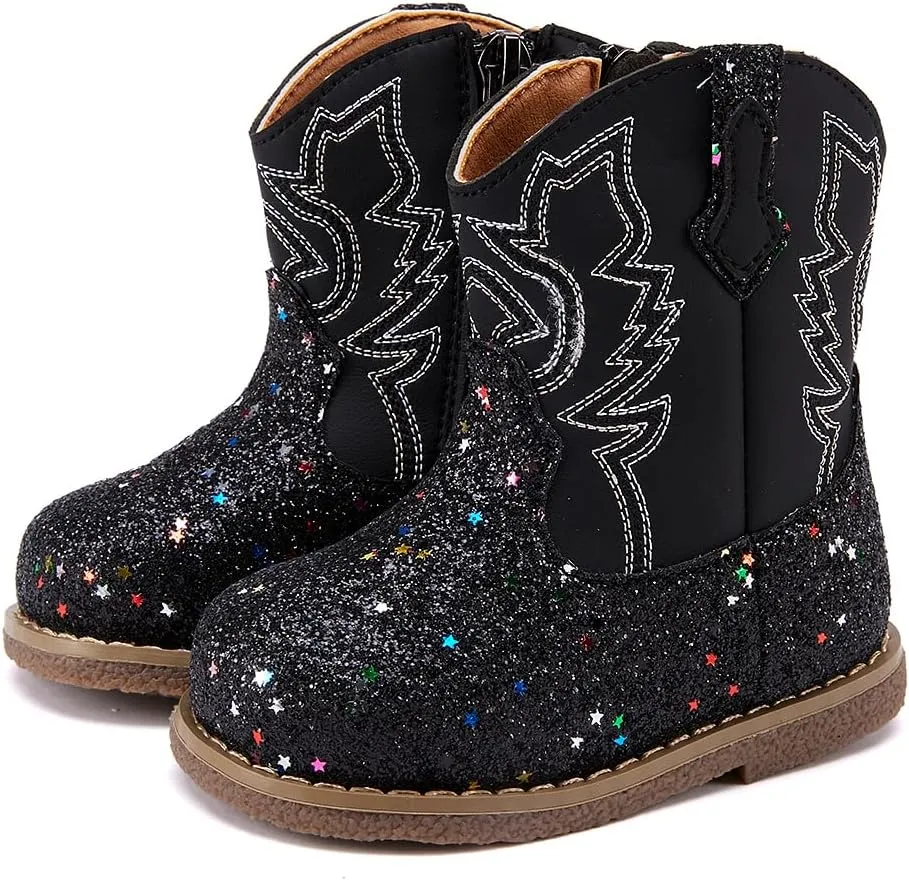 BMCiTYBM Baby Cowboy Cowgirl Boots Infant Western Shoes Boys Girls Round Toe Boots All Seasons 6-24 Months