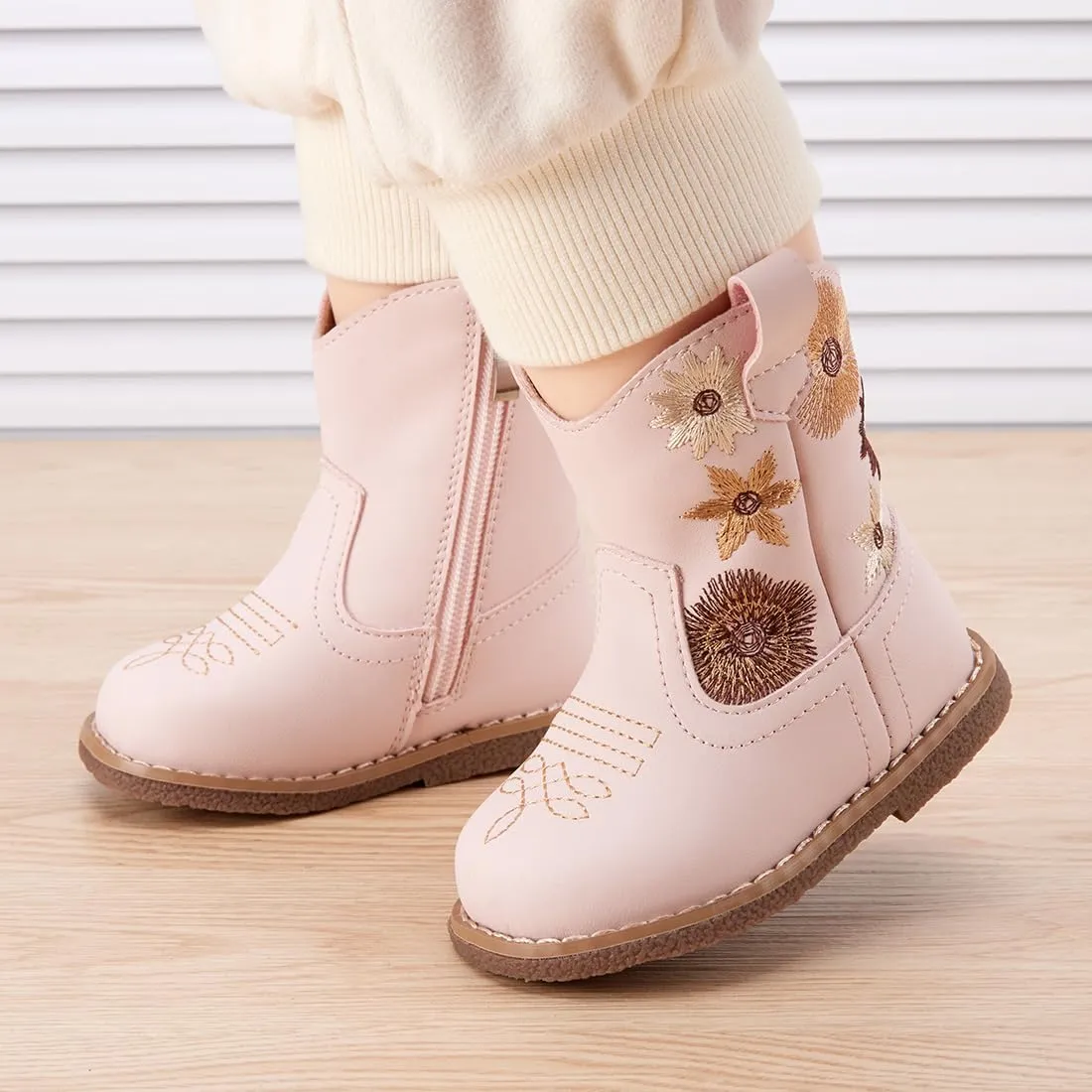 BMCiTYBM Baby Cowboy Cowgirl Boots Infant Western Shoes Boys Girls Round Toe Boots All Seasons 6-24 Months