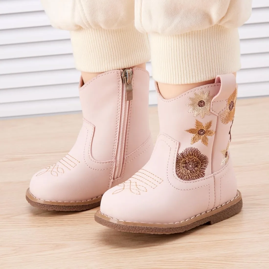 BMCiTYBM Baby Cowboy Cowgirl Boots Infant Western Shoes Boys Girls Round Toe Boots All Seasons 6-24 Months