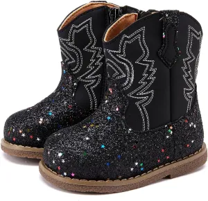BMCiTYBM Baby Cowboy Cowgirl Boots Infant Western Shoes Boys Girls Round Toe Boots All Seasons 6-24 Months