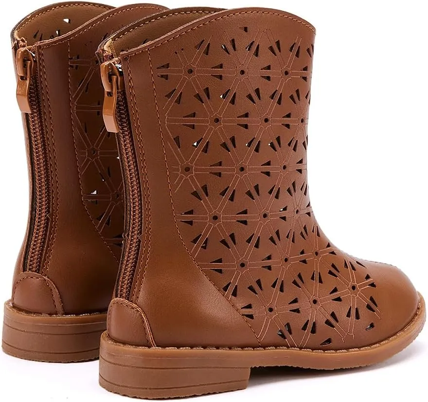 BMCiTYBM Girls Cowgirl Boots Unisex-Child Mid Calf Toddler Cowboy Boots Little Kids Western Boots Round Toe All Seasons Shoes