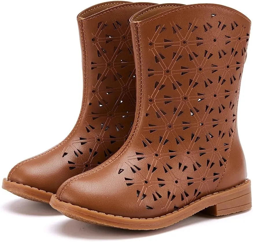 BMCiTYBM Girls Cowgirl Boots Unisex-Child Mid Calf Toddler Cowboy Boots Little Kids Western Boots Round Toe All Seasons Shoes