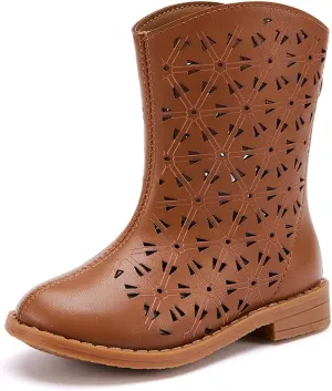 BMCiTYBM Girls Cowgirl Boots Unisex-Child Mid Calf Toddler Cowboy Boots Little Kids Western Boots Round Toe All Seasons Shoes
